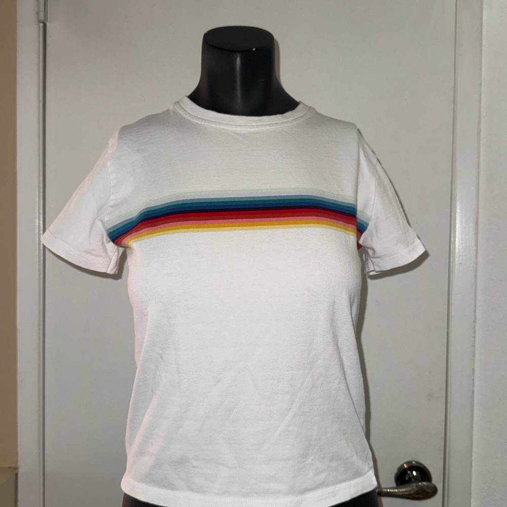 Brandy Melville White Tee with Colorful Stripe